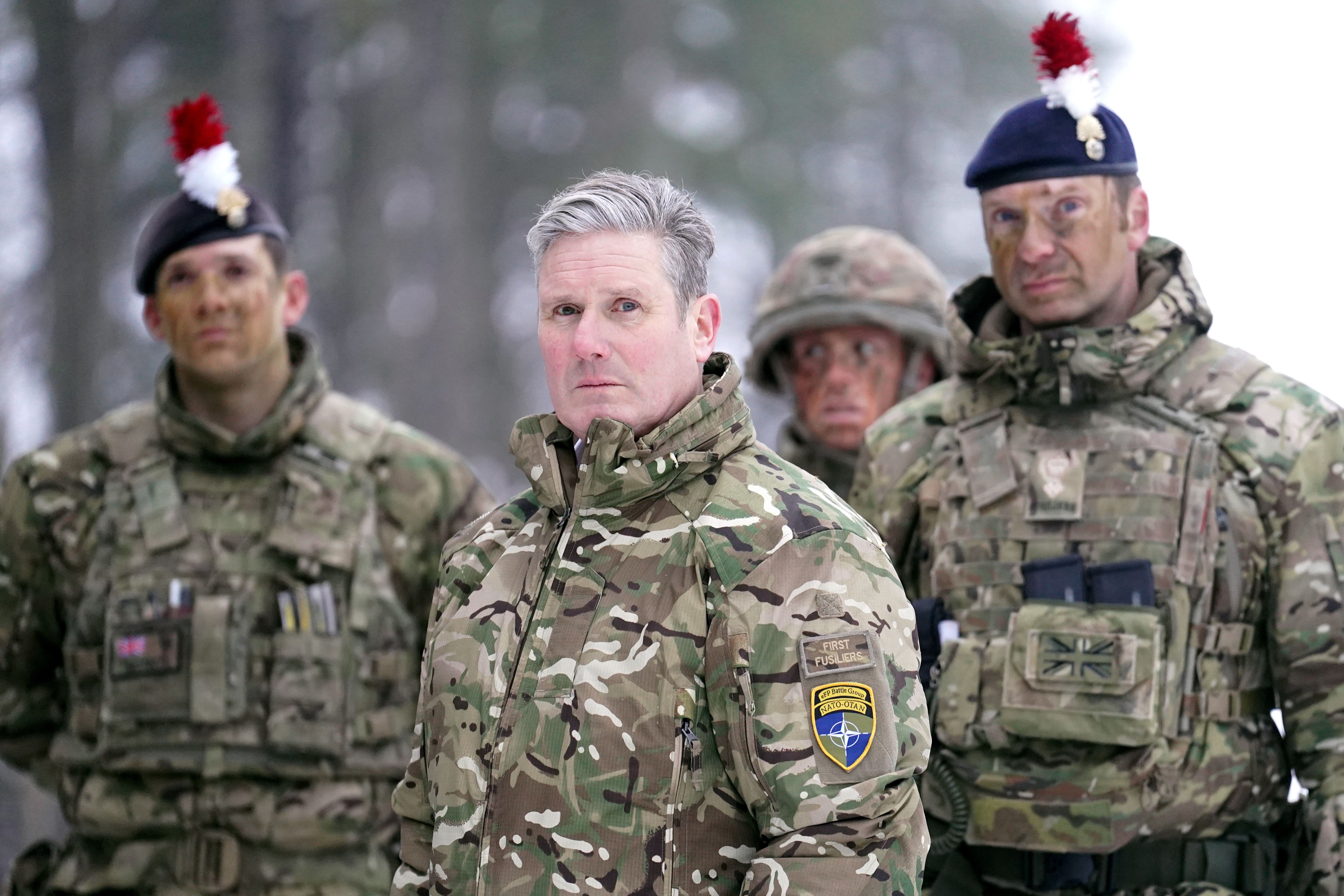 Labour leader Sir Keir Starmer during his visit to meet British troops at the Tapa Nato base in Estonia (Stefan Rousseau/PA)