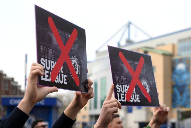 <p>Premier League fans launched a series of protests against the original Super League proposals in 2021 </p>