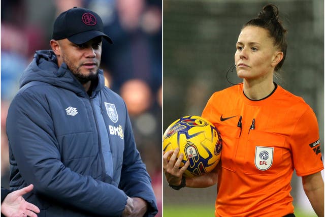 Vincent Kompany. left, has welcomed Rebecca Welch as the Premier League’s first female referee (Ian Hodgson/Barrington Coombs/PA)