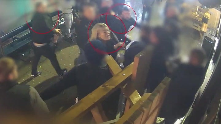 <p>Moment football thug punches security guard caught on pub camera.</p>