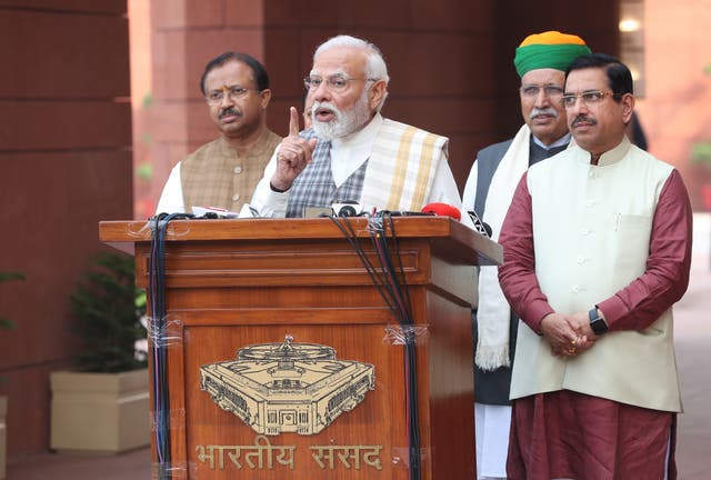 <p>Indian prime minister Narendra Modi and cabinet ministers attend winter session at new Parliament House building</p>