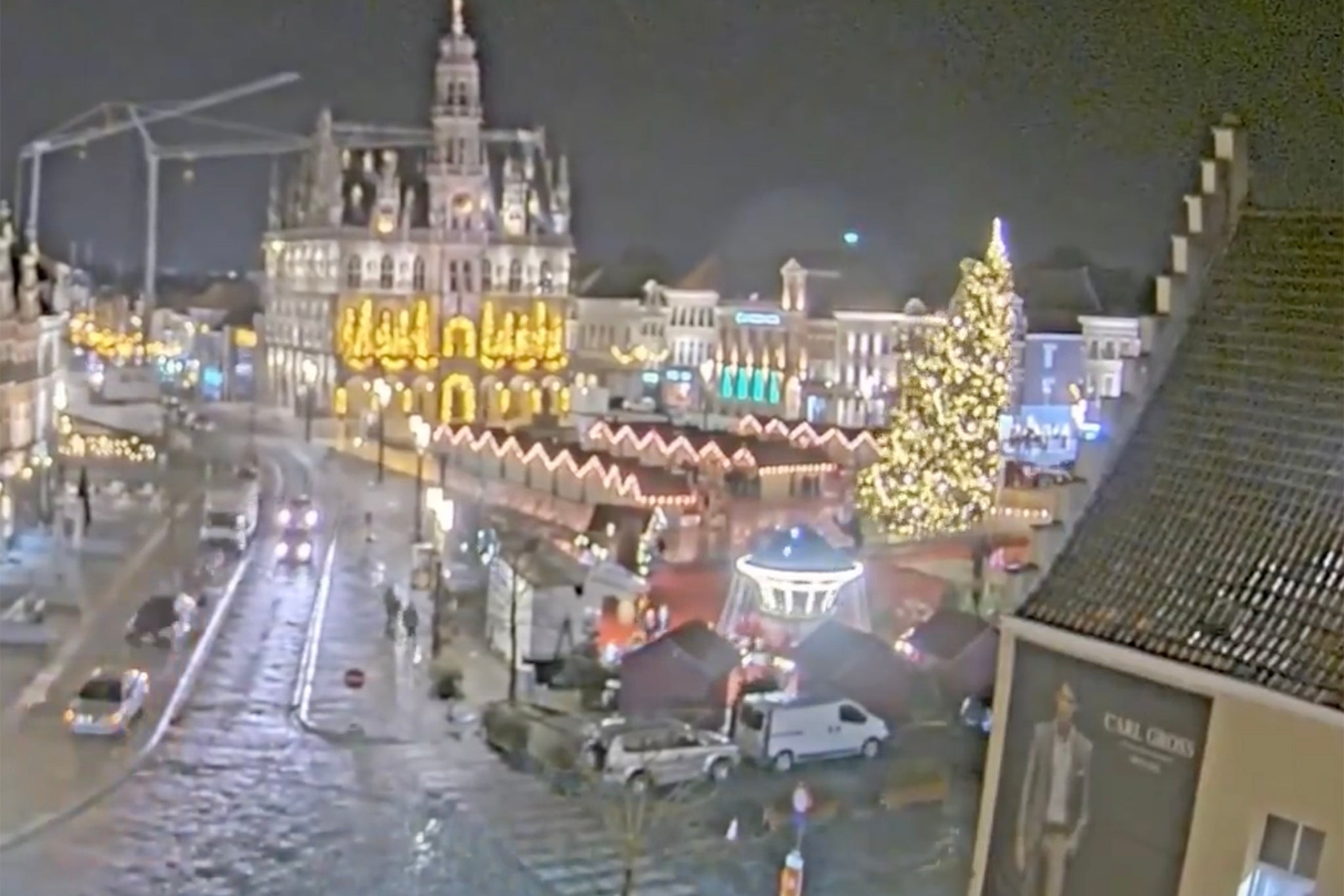The 65ft Christmas tree collapsed next to a Christmas market in the historic town square