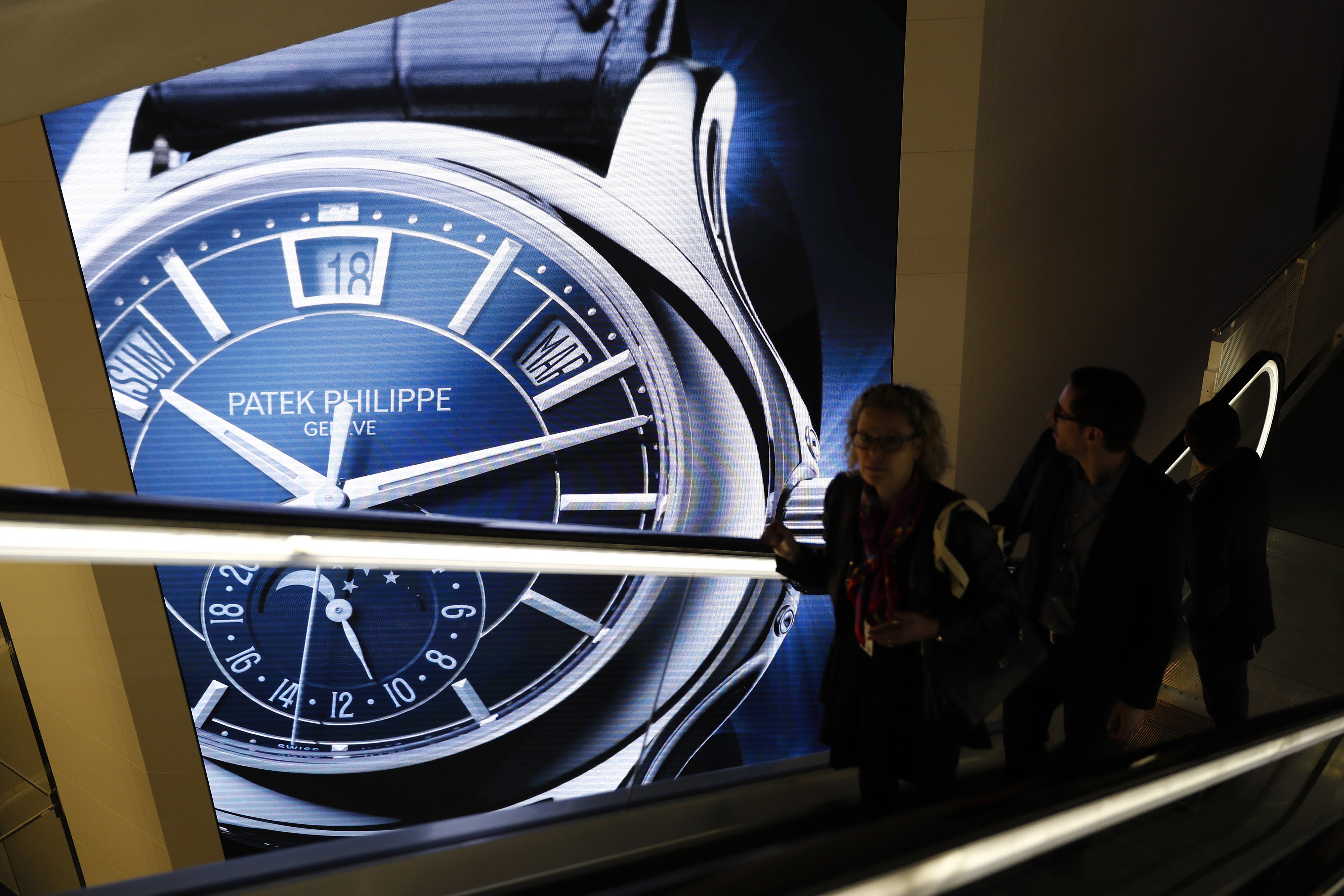 An advertising display for the Patek Philippe SA luxury wristwatch at the Baselworld trade show