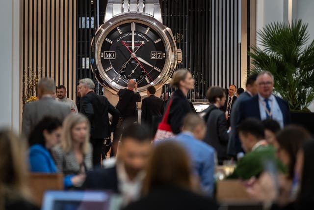 <p>A giant luxury watch by German manufacturer A Lange & Söhne at the Watches and Wonders Geneva fair</p>