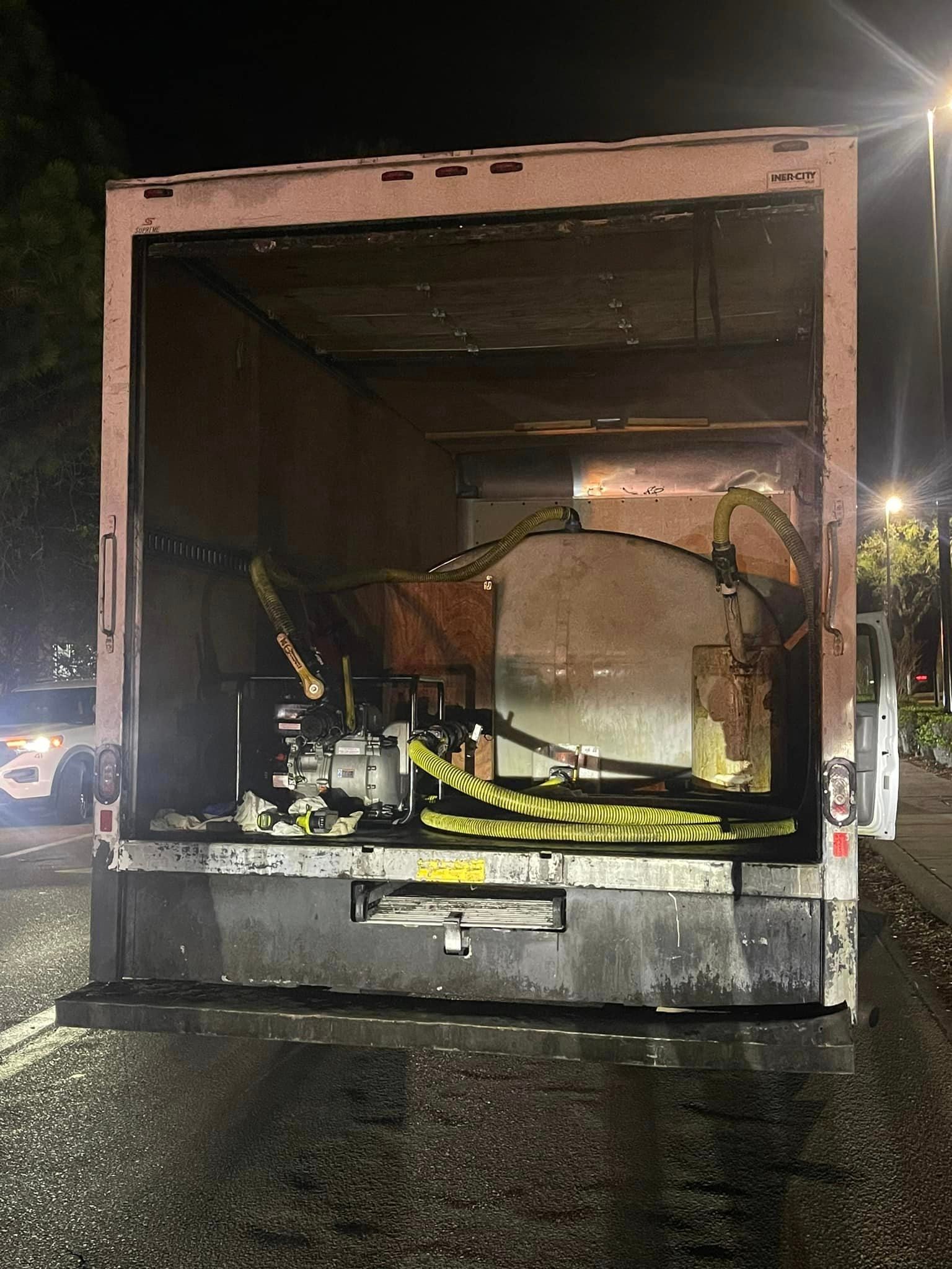 The men were tracked down by a security officer who saw them stealing oil