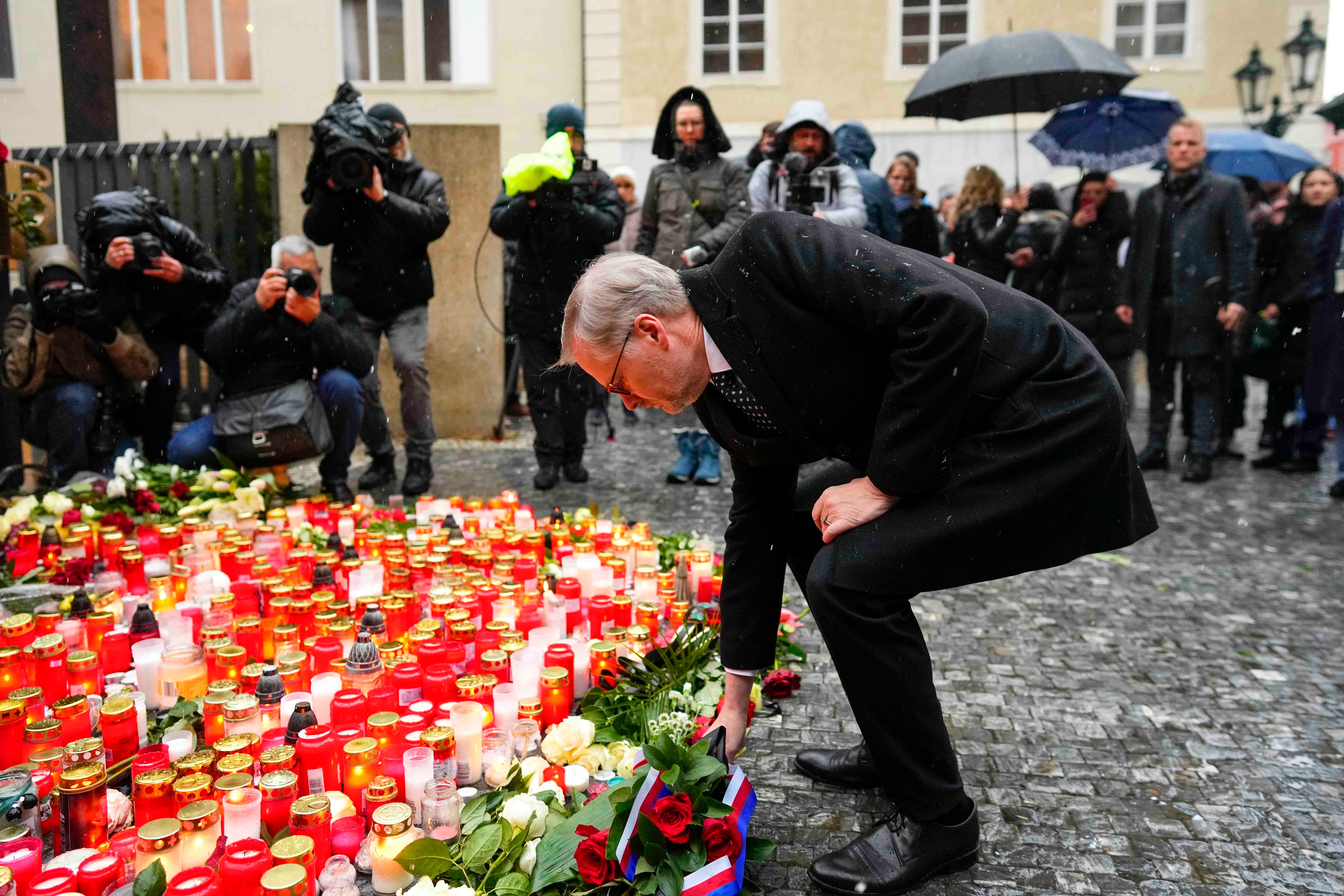 Czech Republic’s prime minister Petr Fiala was among those to lay flowers this morning
