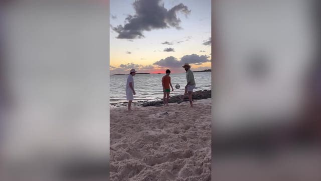 <p>Victoria Beckham shares family Bahamas Christmas holiday as David plays football on beach.</p>