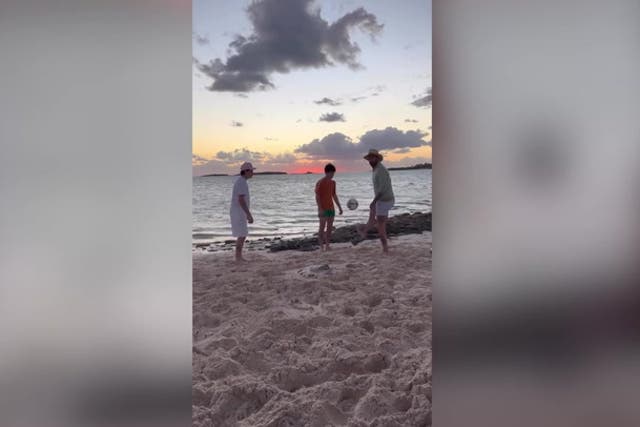 <p>Victoria Beckham shares family Bahamas Christmas holiday as David plays football on beach.</p>