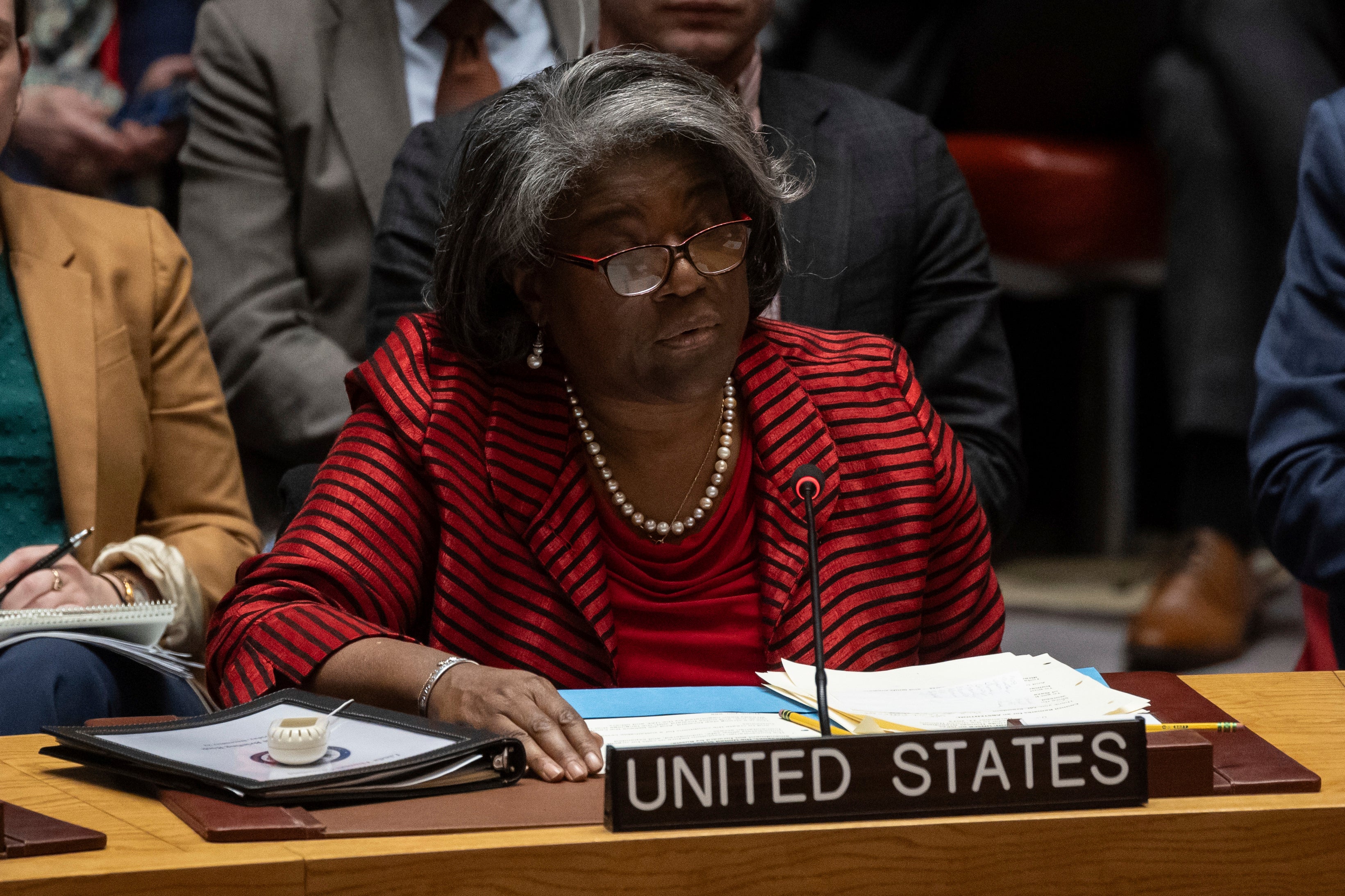 US ambassador to the United Nations Linda Thomas-Greenfield appears at the UN Security Council on 22 December