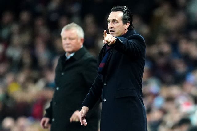 Aston Villa manager Unai Emery (right) saw his side salvage a late point at home to Sheffield United (Nick Potts/PA)
