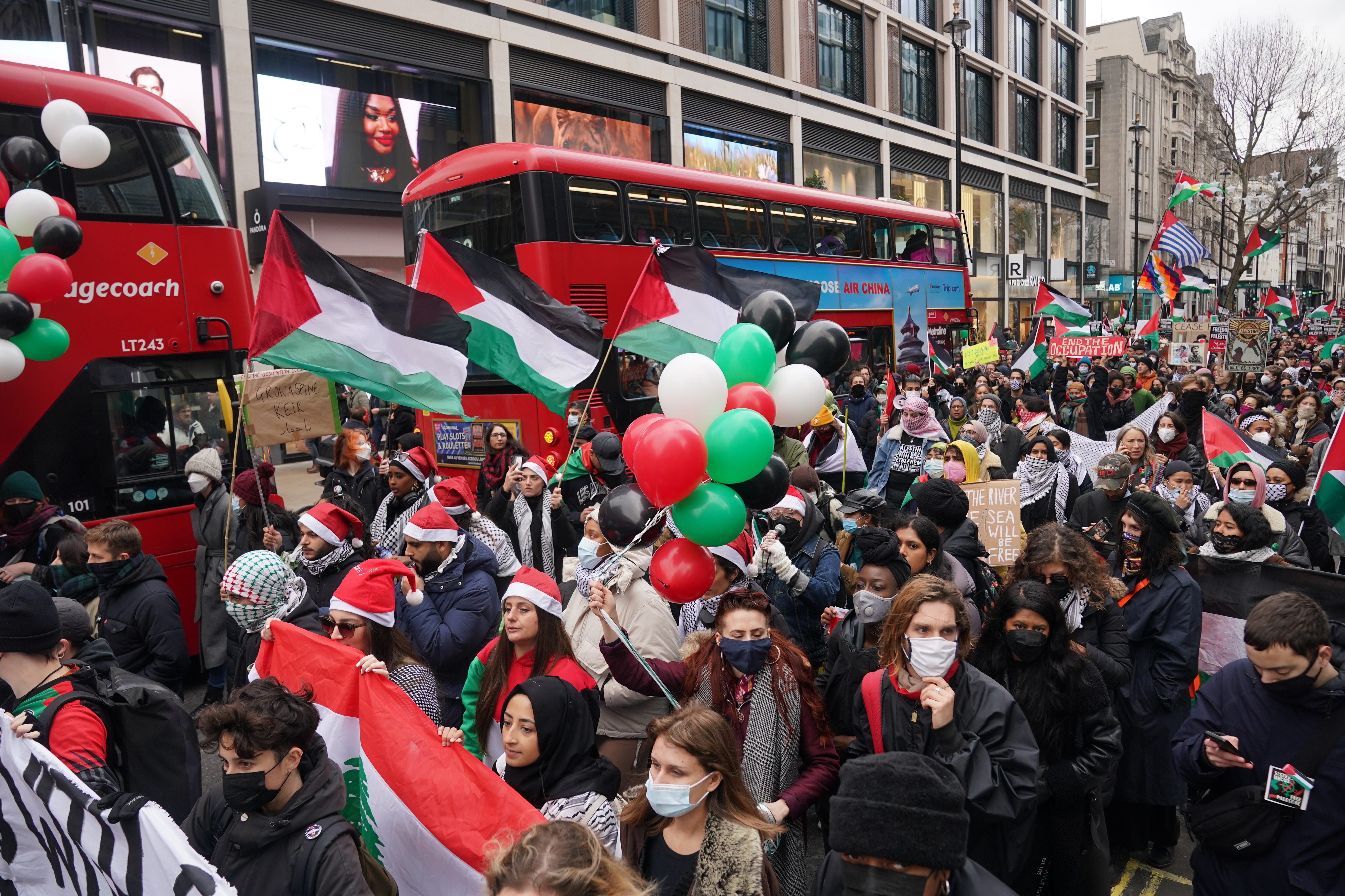 Protesters marched in London’s West End in a pro-Palestinian demonstration on Saturday (Lucy North/PA)