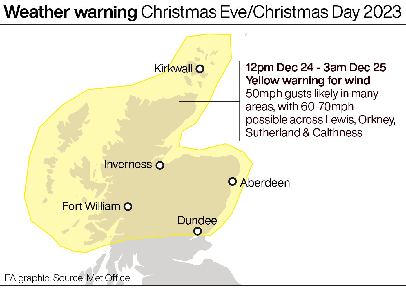 Wind warnings are in place for Christmas Eve