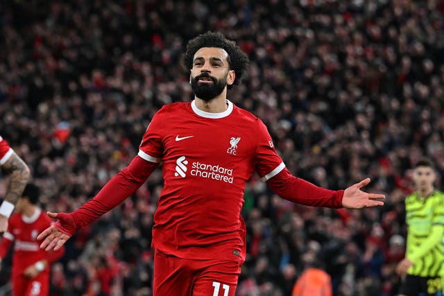 <p>Mohamed Salah of Liverpool celebrates</p>