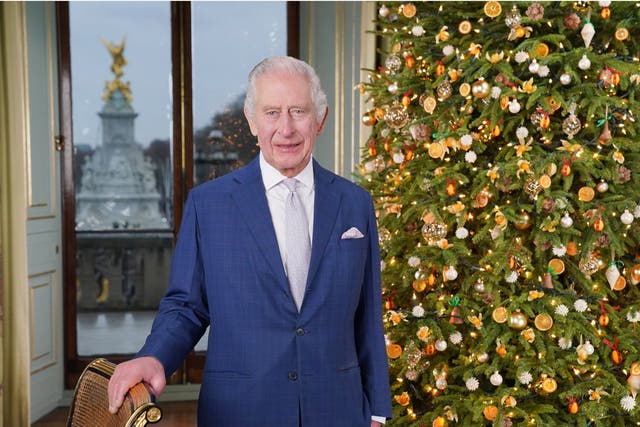 <p>King Charles III during the recording of his Christmas message at Buckingham Palace</p>