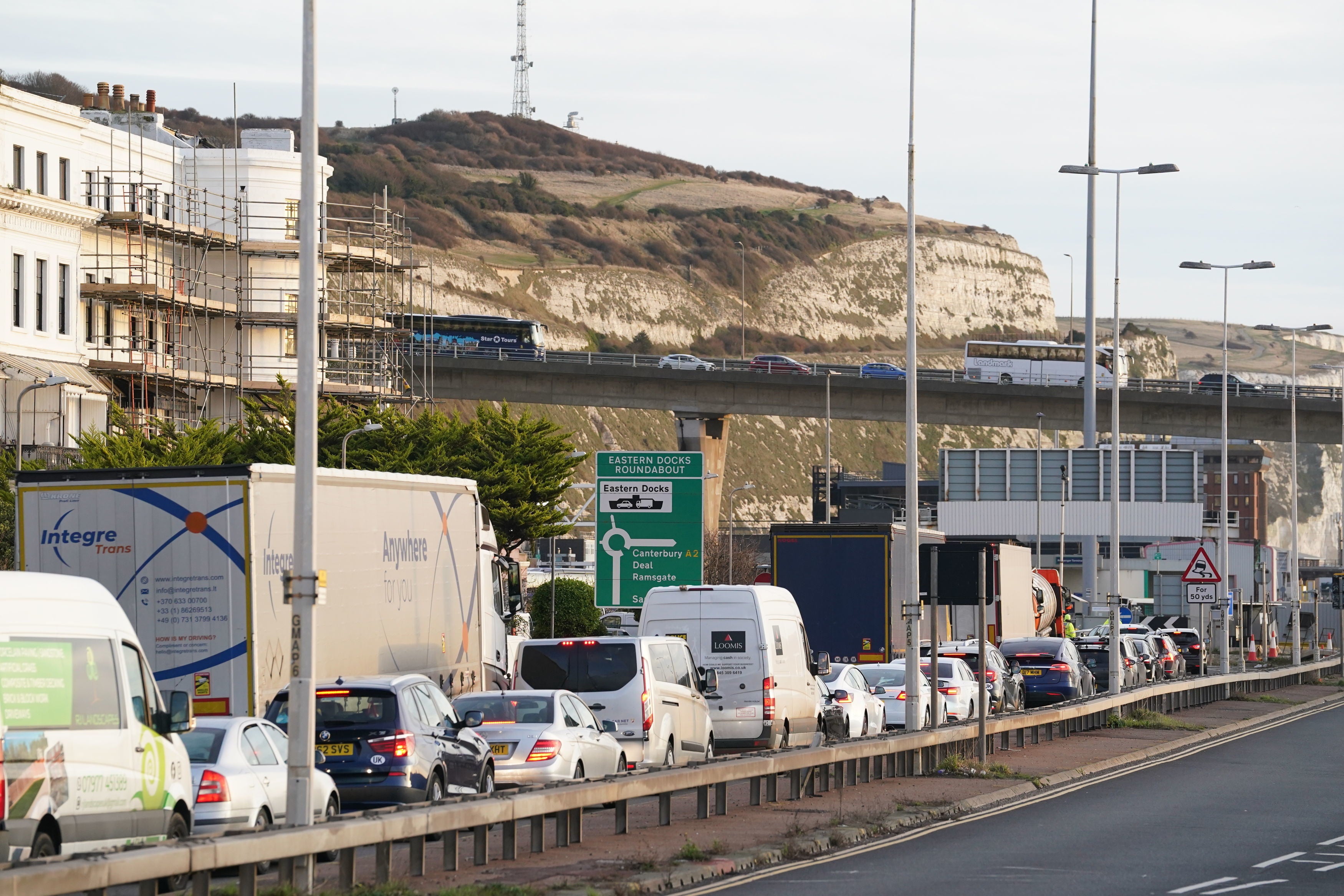 pTraffic queues for ferries at the Port of Dover in Kent as people travel to their destinations for the Christmas holidays/p