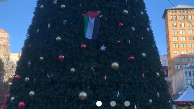 <p>Pro-Palestine protester climbs San Francisco’s <em>83</em> ft Union Square Christmas tree</p>