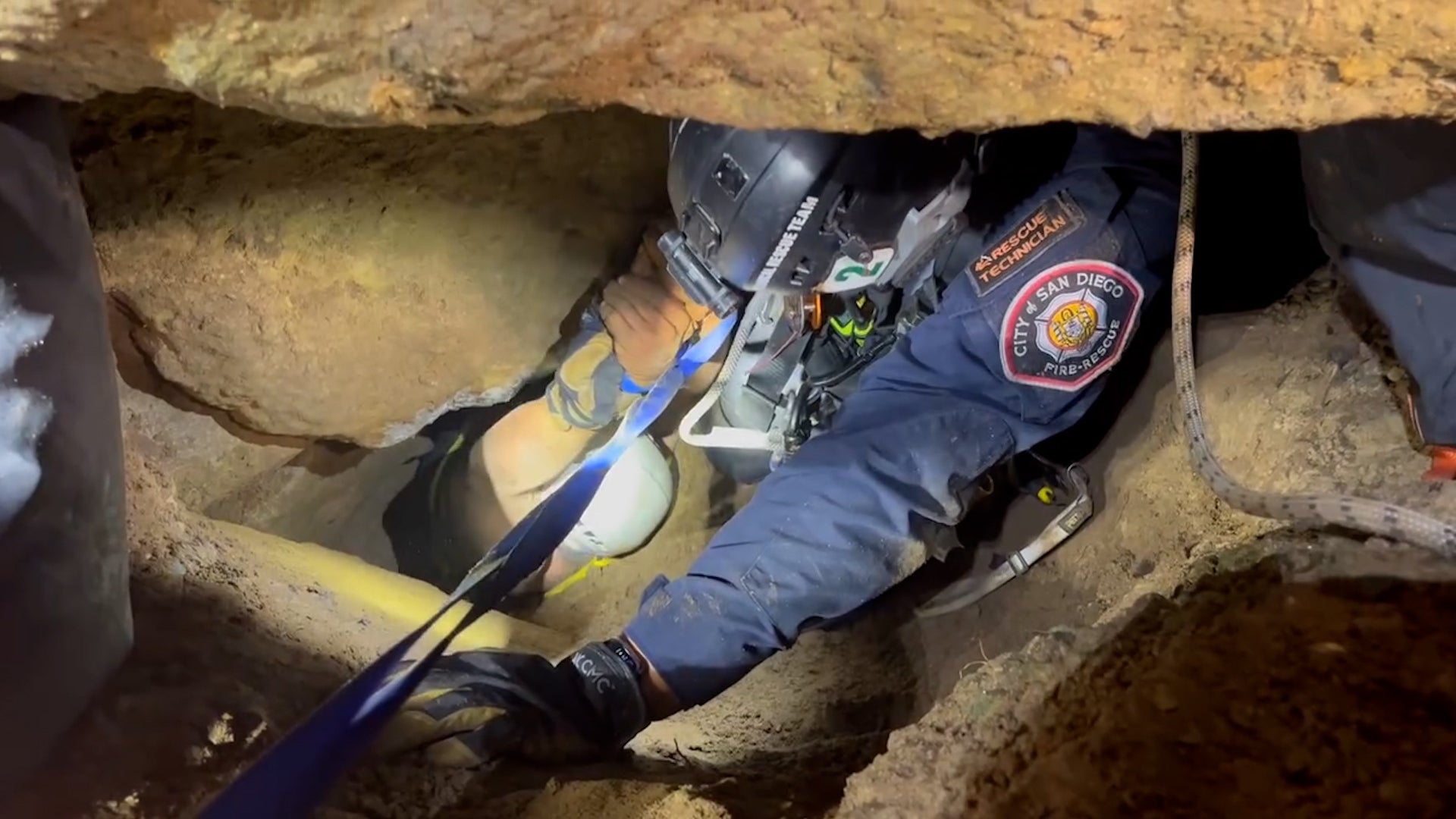 <p>Rescuers break rocks to free trapped man from California cave</p>