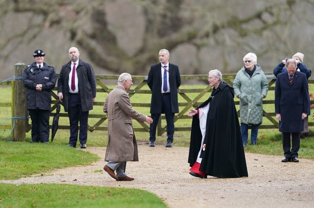 <p>The king arrives to attend a Sunday church service at St Mary Magdalene Church</p>