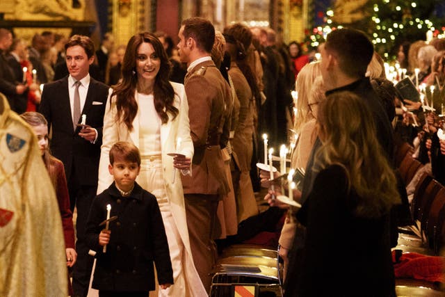 The Princess of Wales with Prince Louis during the Royal Carols – Together At Christmas service at Westminster Abbey in London. Picture date: Friday December 8, 2023 (Jordan Pettitt/PA)