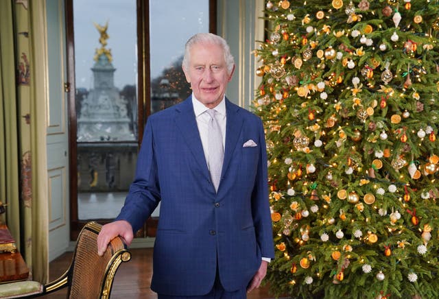 <p>King Charles III during the recording of his Christmas message at Buckingham Palace this year</p>