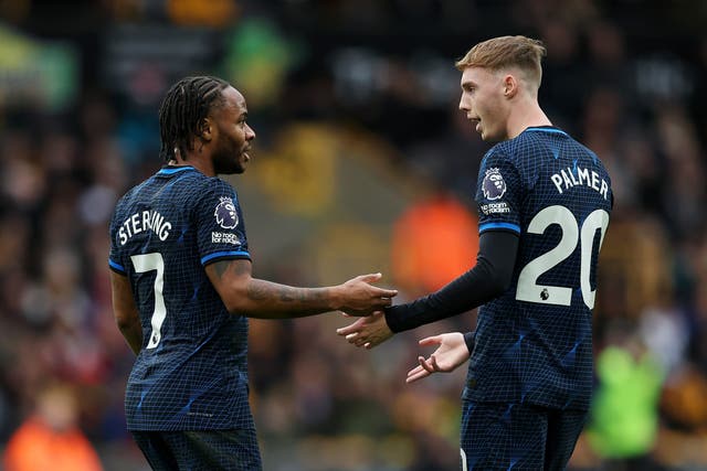 <p>Raheem Sterling and Cole Palmer discuss the finer points of Chelsea’s struggles</p>