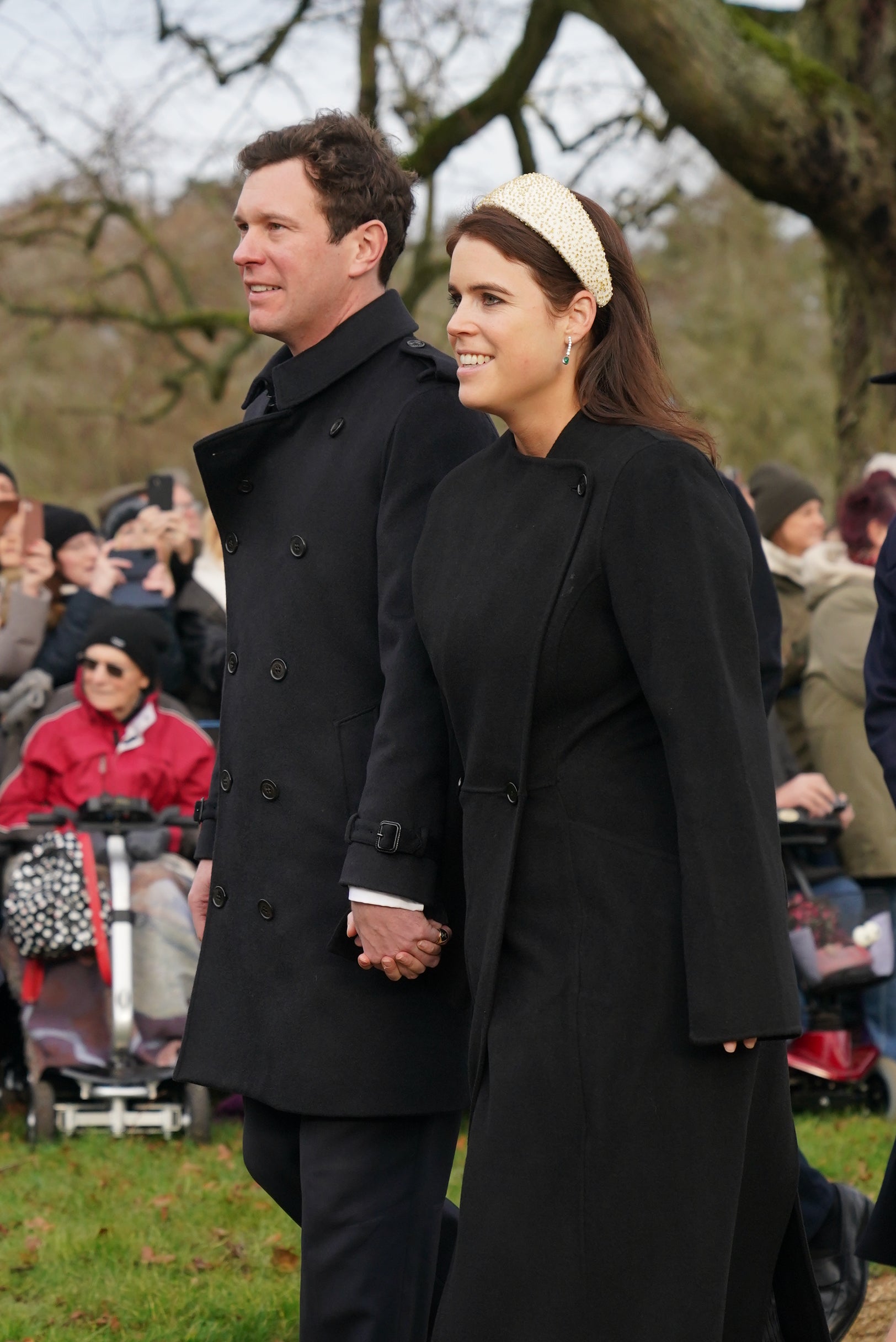 ack Brooksbank and Princess Eugenie attending the Christmas Day morning church service at St Mary Magdalene Church in Sandringham, Norfolk