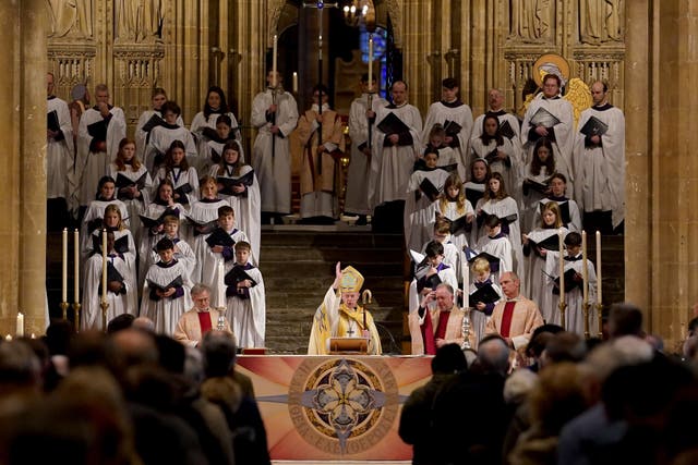 The Archbishop of Canterbury Justin Welby during the Christmas Day Eucharist service at Canterbury Cathedral in Kent (Gareth Fuller/PA)