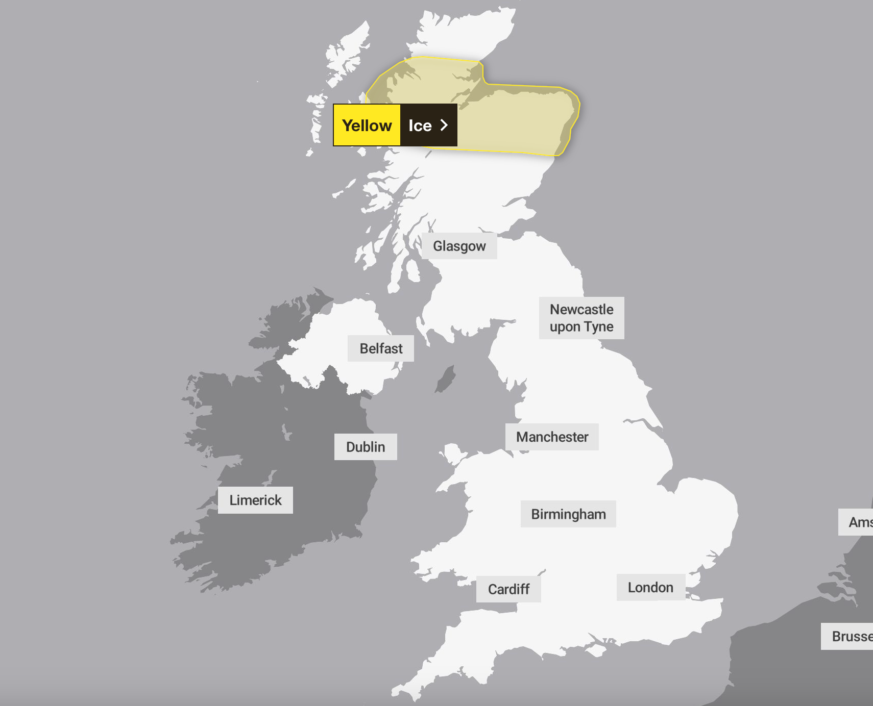 An ice warning was put in place for Scotland on Monday and Tuesday as the Met Office warned of potential injuries
