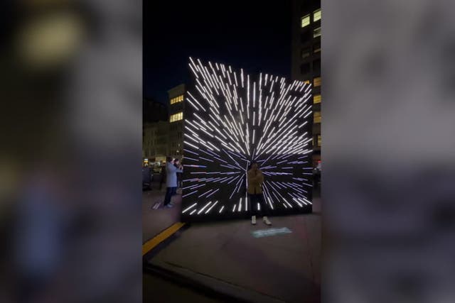 <p>Huge interactive LED touchscreen set up in middle of New York City.</p>