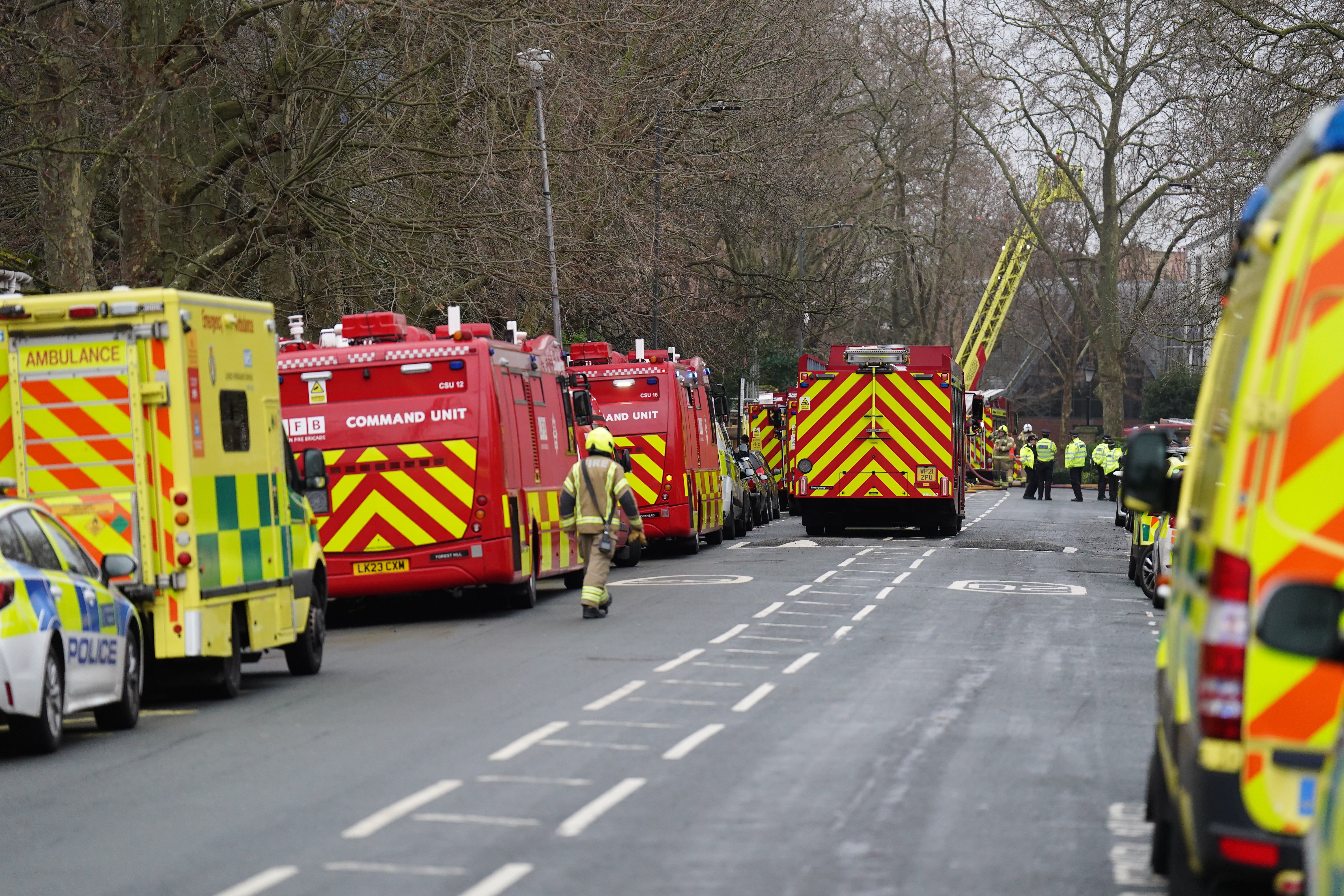 Firefighters tackle a blaze at London Oratory School