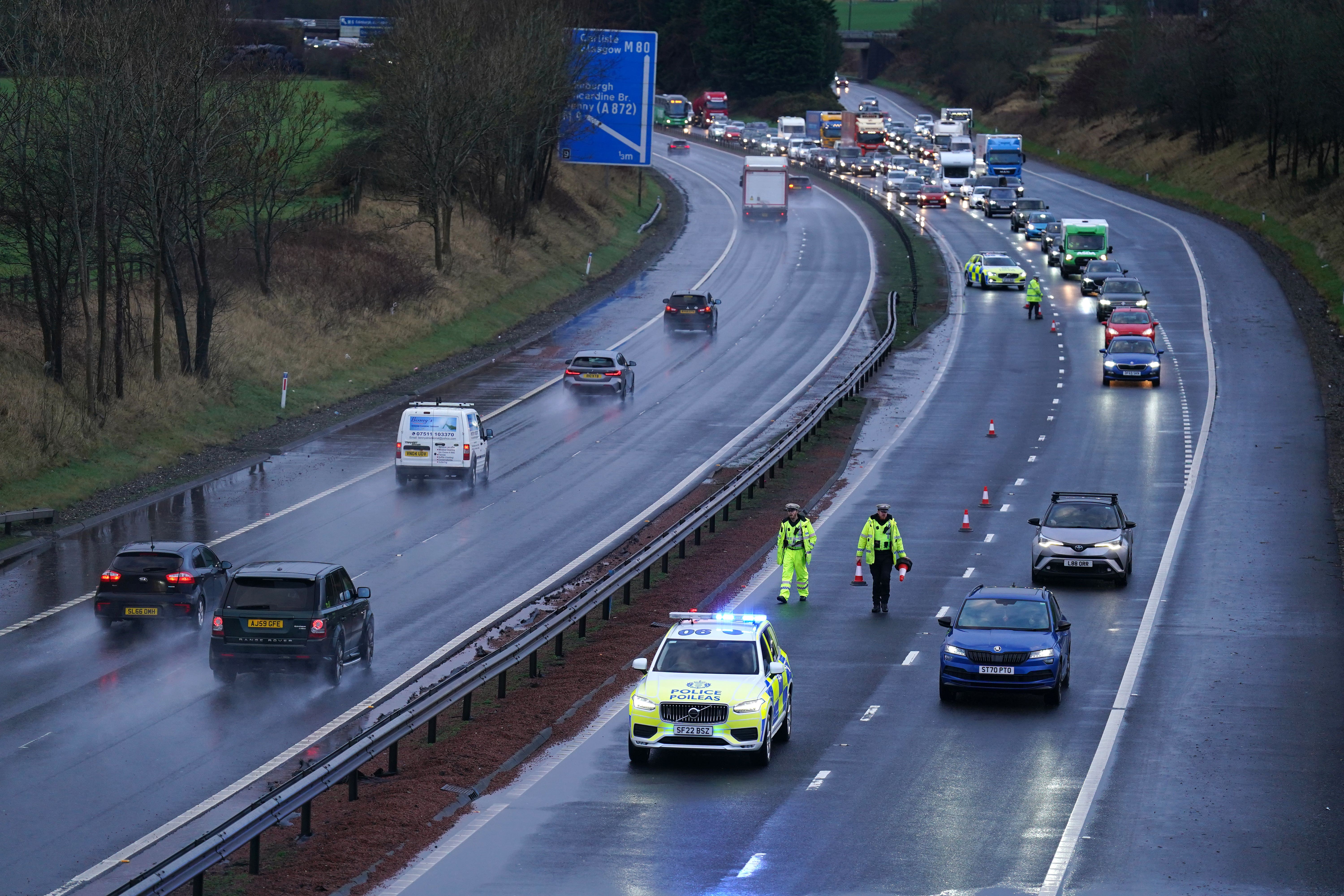 Flood water caused delays on the M9 at Stirling (Andrew Milligan/PA)