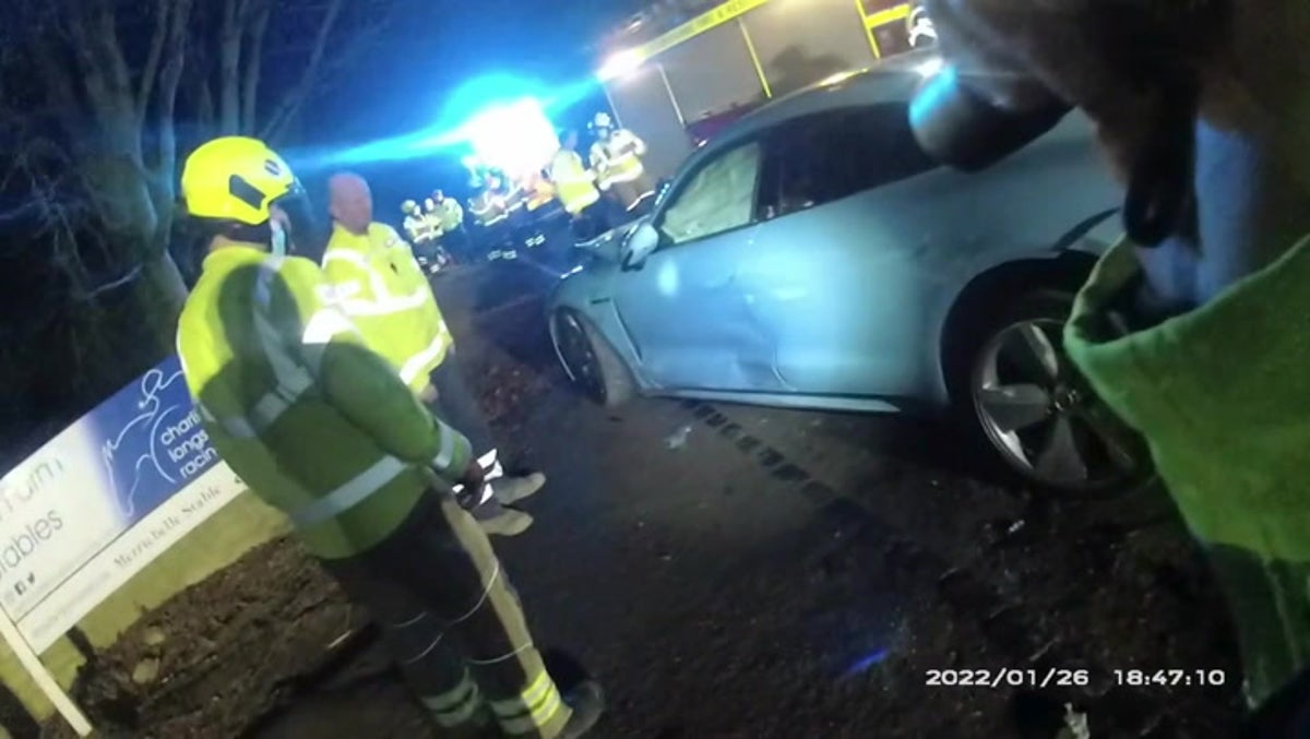 Aftermath of horrific head-on crash as father shows off new Porsche to teenage son