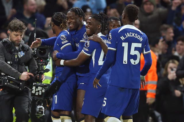 Noni Madueke’s late penalty helped Chelsea beat Crystal Palace 2-1 (Nigel French/PA)