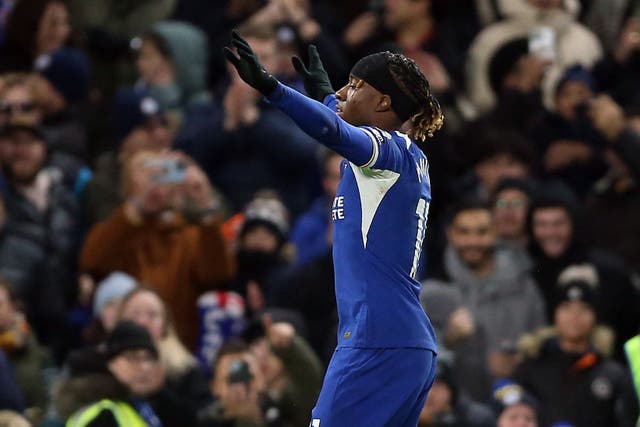 Noni Madueke won and scored an 89th-minute penalty for Chelsea (Nigel French/PA)