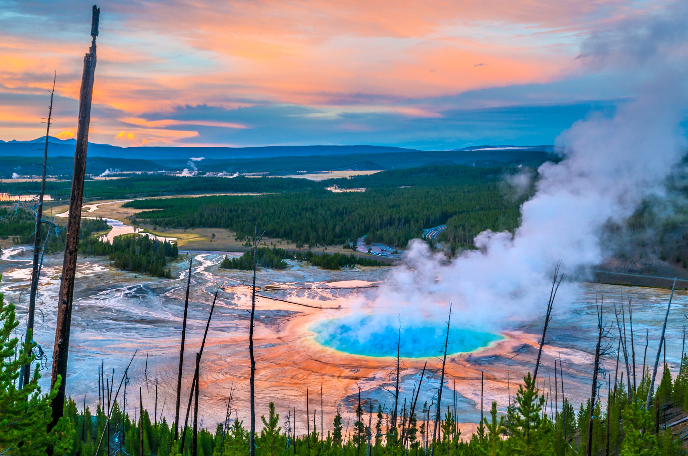 Yellowstone’s Grand Prismatic Geyser at Sunset
