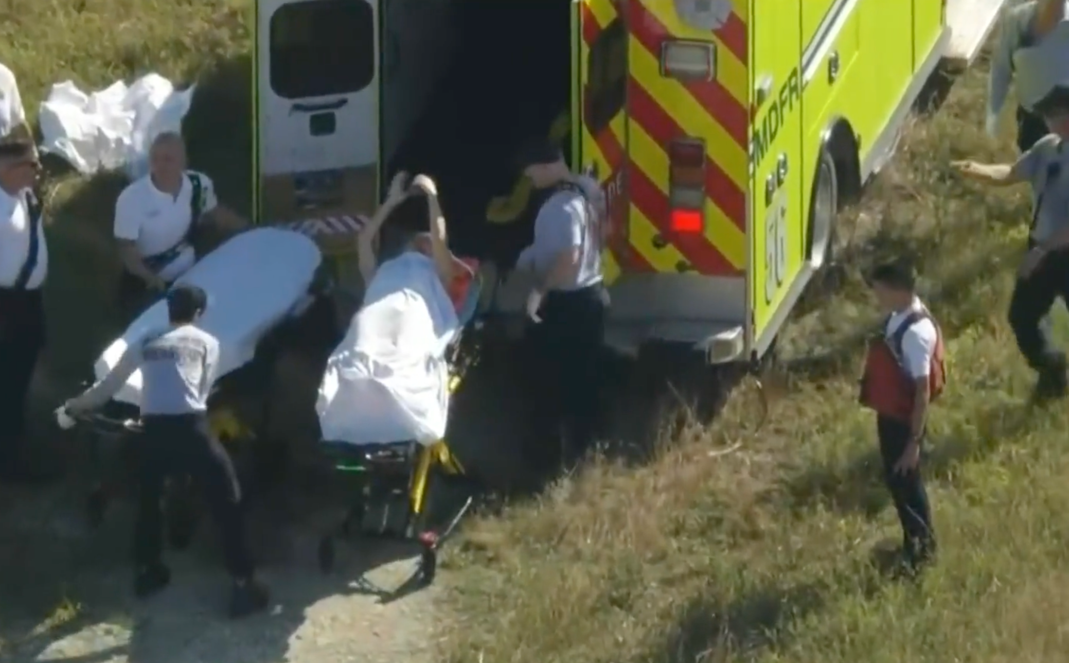 A woman who was involved in the crash survived and was taken away in an ambulance