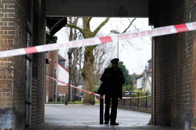 A Metropolitan Police officer at the scene outside Spenlow House in Jamaica Road, Bermondsey (Jordan Pettitt/PA)