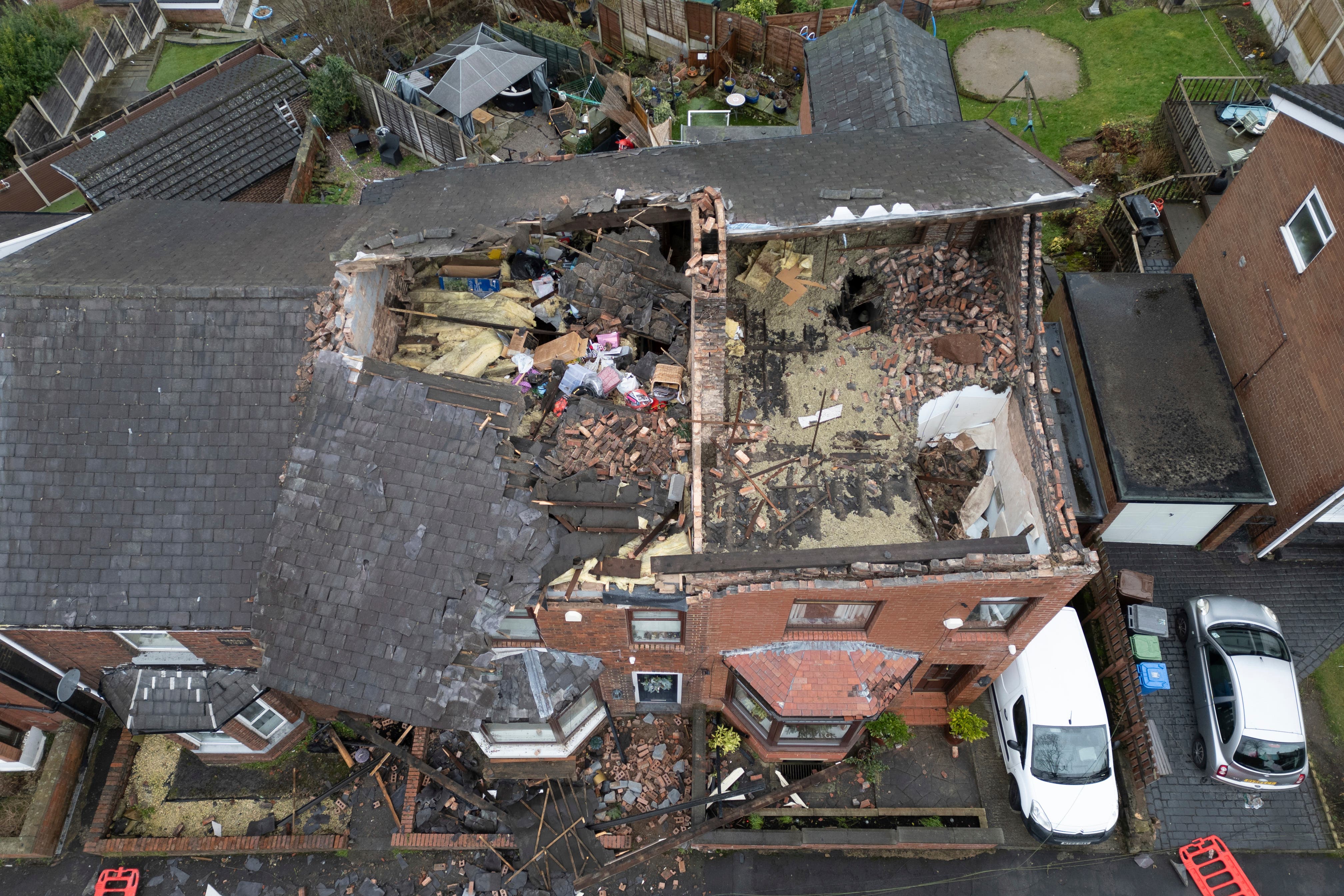 Damaged houses in the Stalybridge area of Greater Manchester (AP Photo/Jon Super)