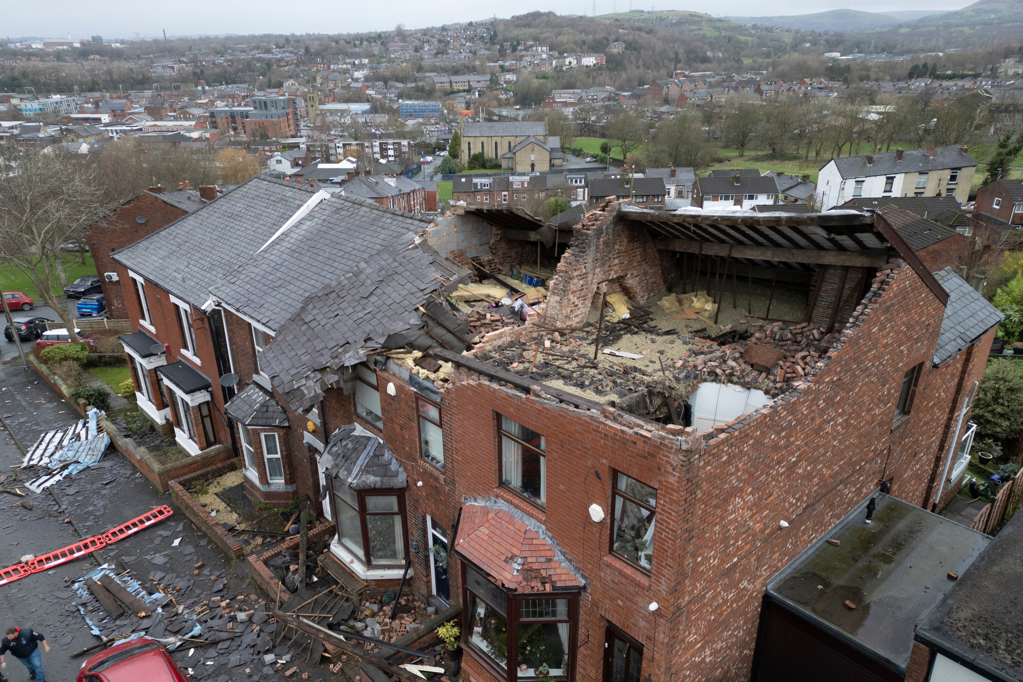The ‘localised tornado’ ripped off roofs and brought down walls in Storm Gerrit (AP Photo/Jon Super)