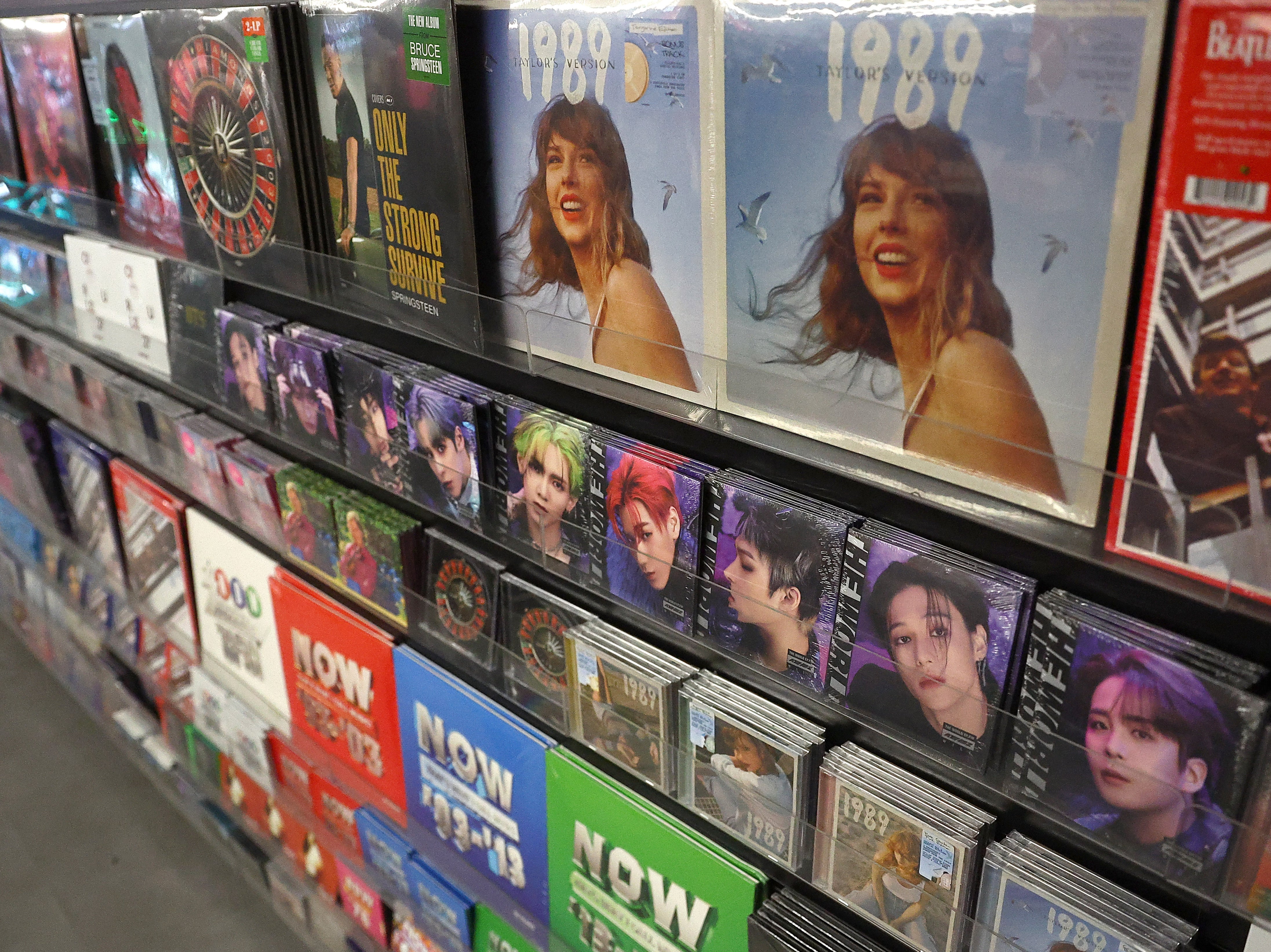 Vinyl records and CDs on sale at HMV’s flagship store on Oxford Street, London