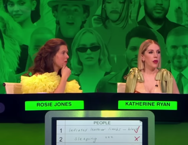 <p>Rosie Jones with Katherine Ryan on Channel 4’s ‘Big Fat Quiz of the Year’ </p>