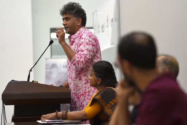 <p>Amnesty International India’s Aakar Patel addresses a press conference in New Delhi</p>