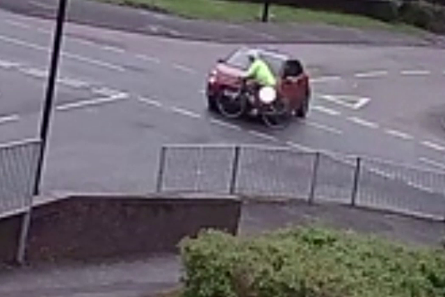 <p>The moment Thomas Freeman can be seen hitting the elderly cyclist </p>