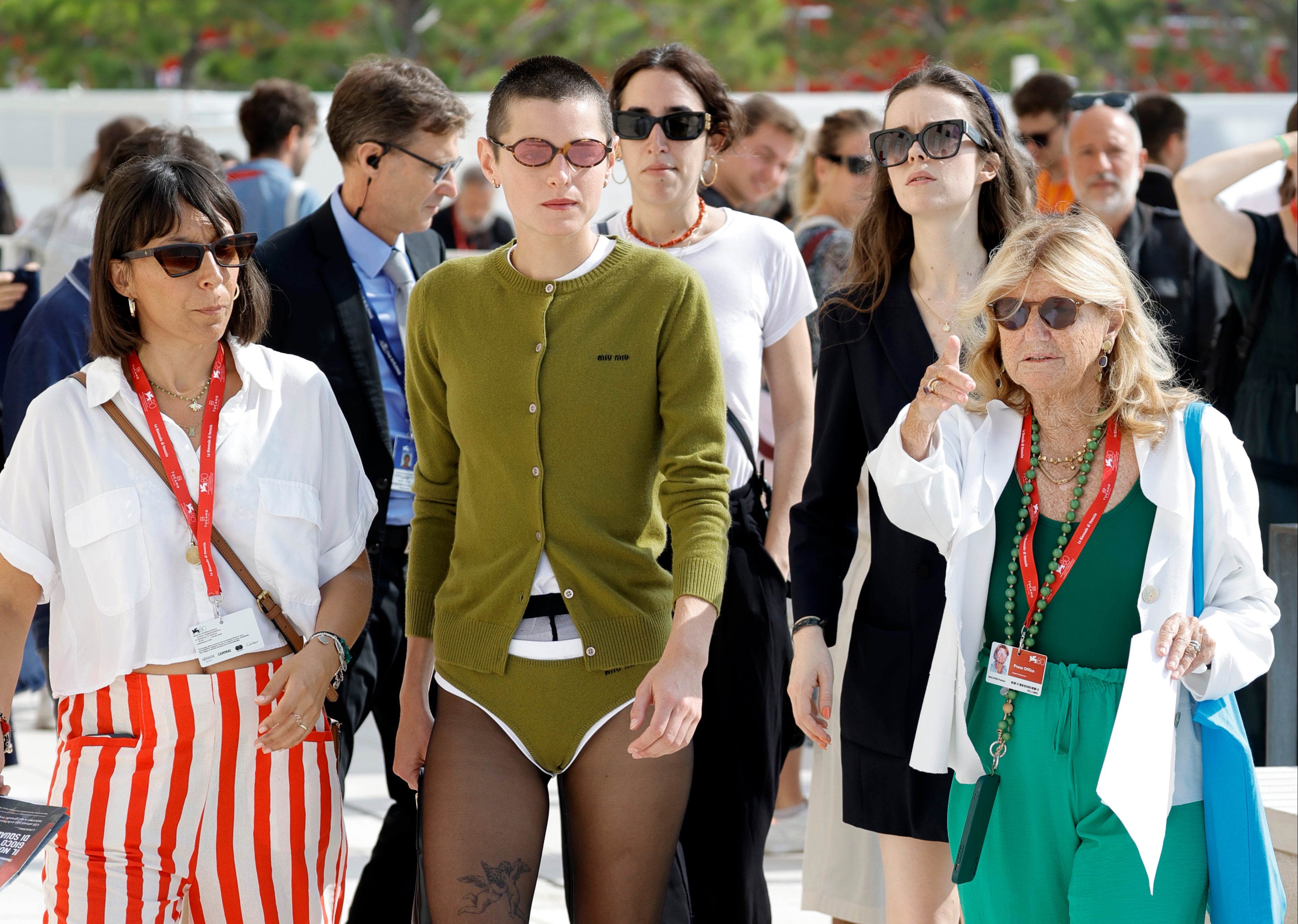 <p>Emma Corrin rocked the ‘underwear-as-outerwear’ look at the Venice Film Festival in September</p>