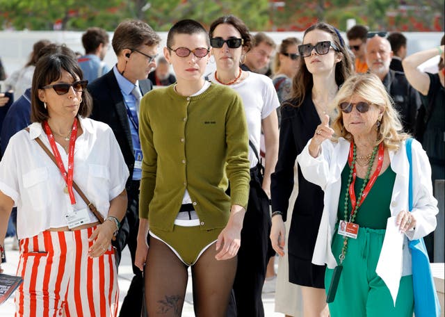 <p>Emma Corrin rocked the ‘underwear-as-outerwear’ look at the Venice Film Festival in September</p>