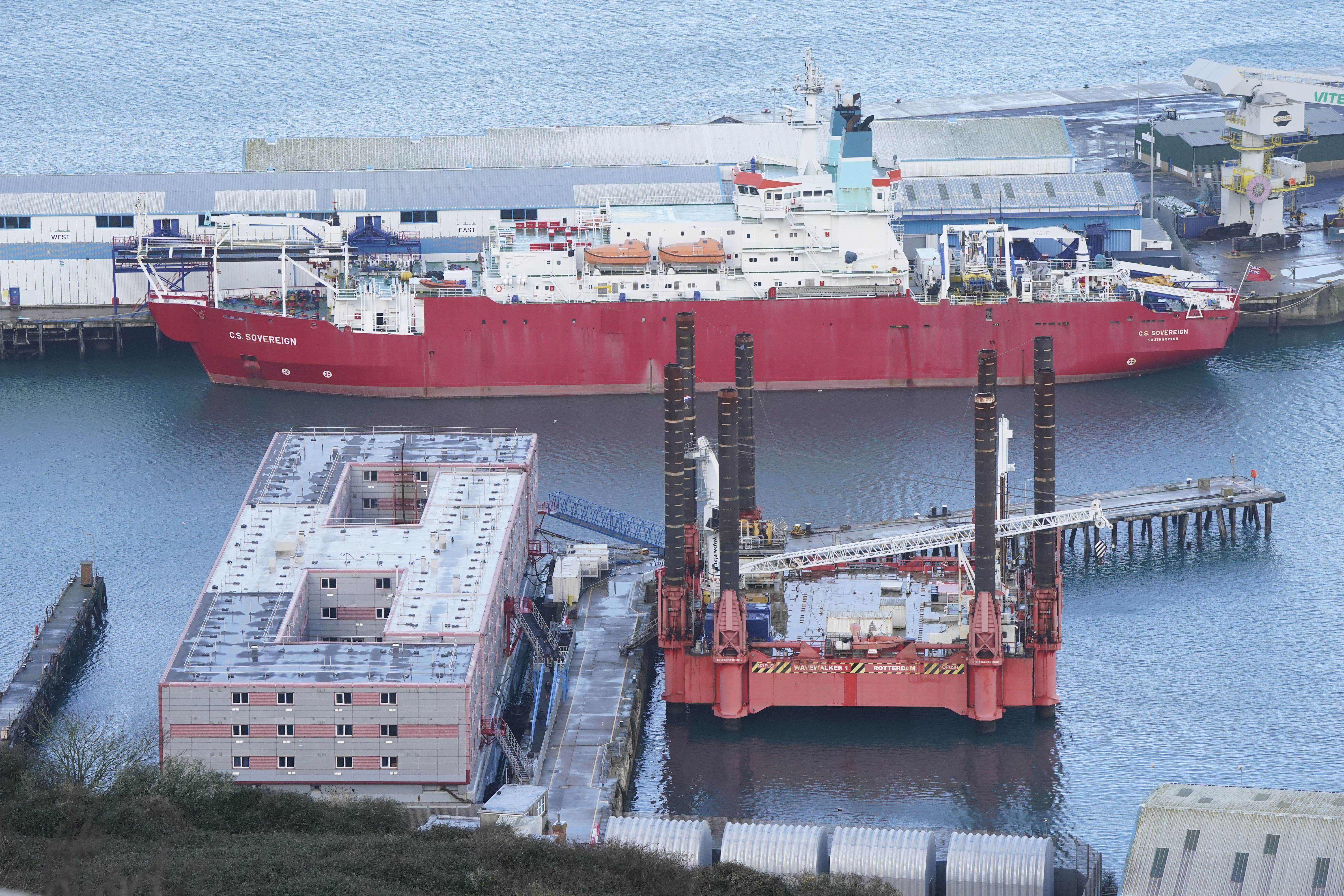 The Bibby Stockholm barge, which is moored in Dorset