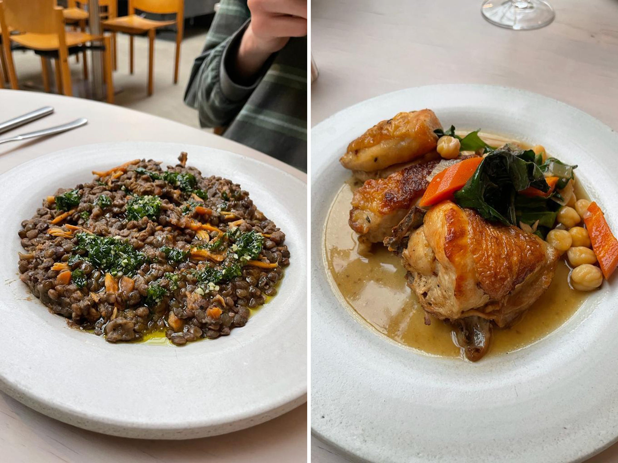 The large plates, lentils and braised chicken, left a little to be desired