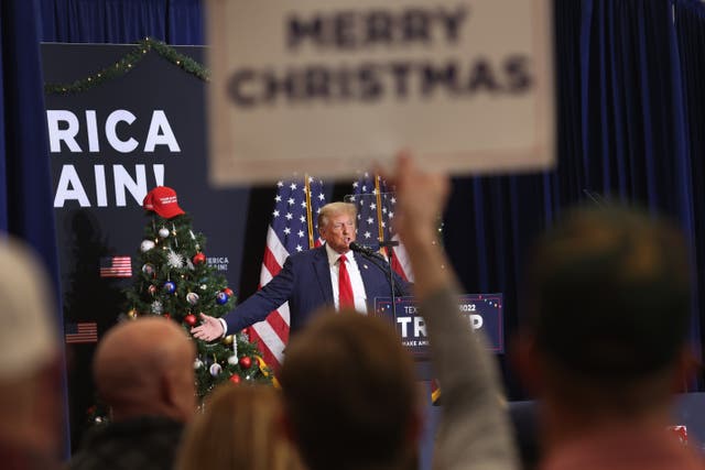 <p>Republican presidential candidate and former US president Donald Trump speaks at a campaign event on 19 December in Waterloo, Iowa</p>