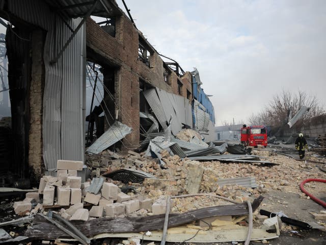 <p>Site of a rocket attack on a civilian warehouse in Kyiv, Ukraine</p>
