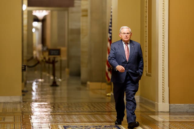 <p>Senator Robert Menendez walks to the Senate Chambers in the US Capitol Building on 15 November 2023</p>